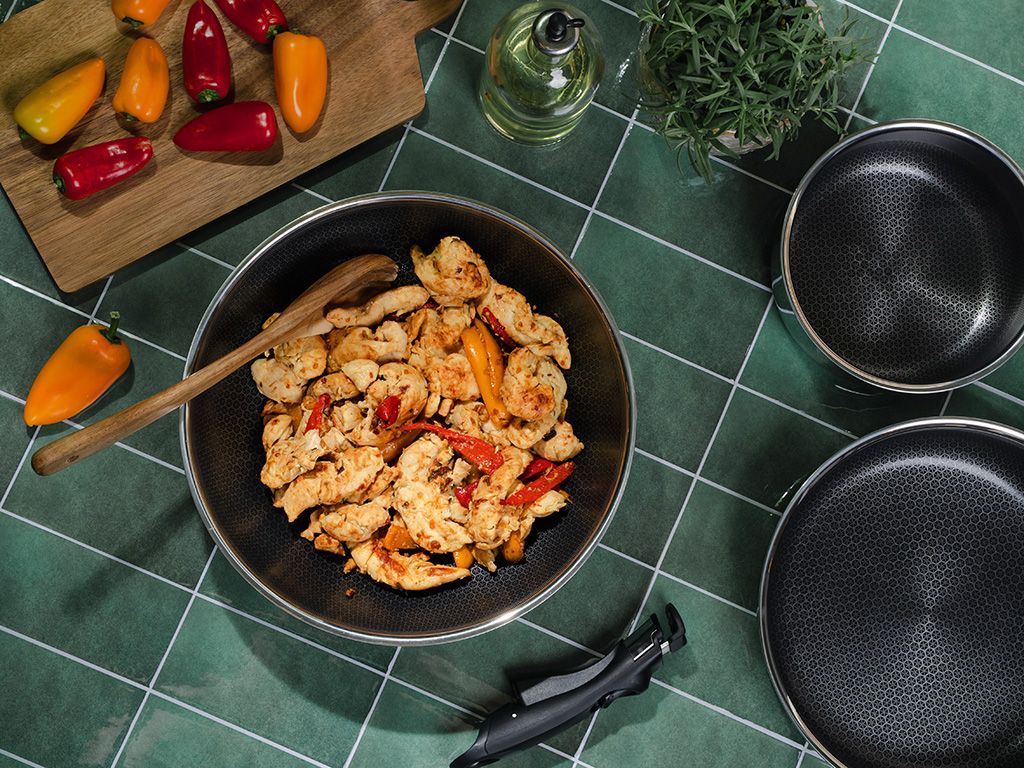 WOK WITH DETACHABLE HANDLE 30CM SET - 5