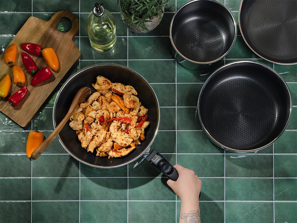 WOK WITH DETACHABLE HANDLE 30CM SET - 3