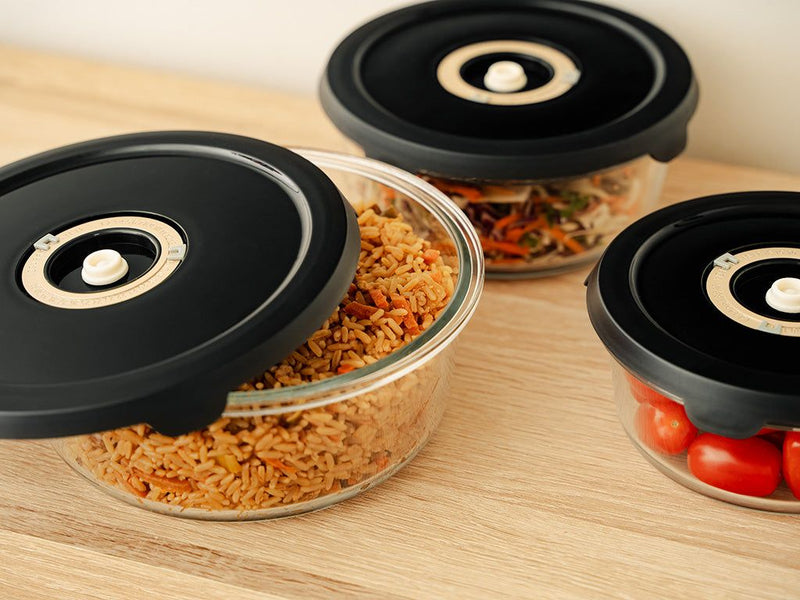 ROUND VACUUM GLASS CONTAINER – 930ML