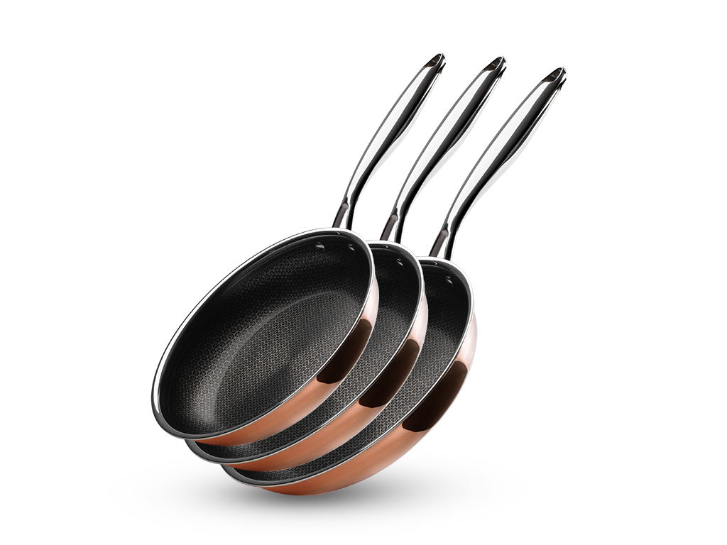 COPPER HYBRID NON-STICK FRYING PAN SET - 3 PCS - 1