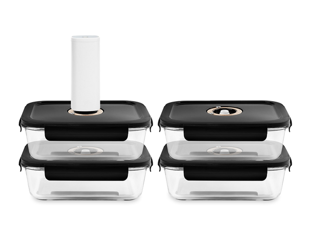 RECTANGLE VACUUM GLASS CONTAINER - 1040ML - SET - 4PC - 1