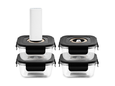 SQUARE VACUUM GLASS CONTAINER - 525ML - SET - 4PC - 1
