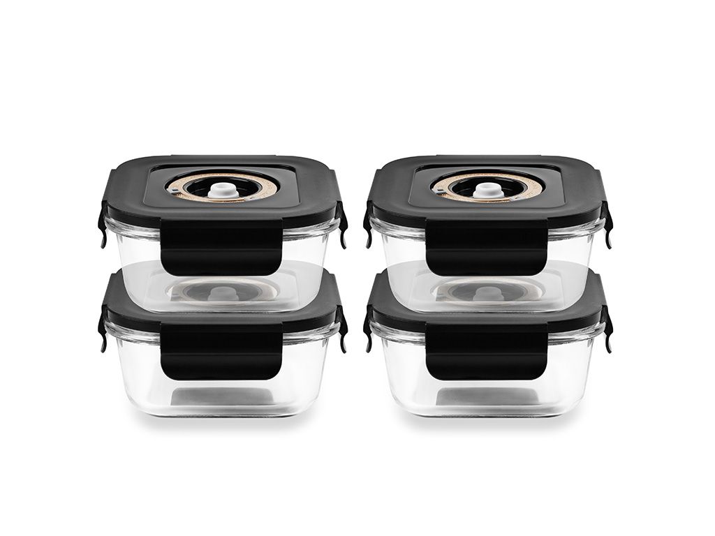 SQUARE VACUUM GLASS CONTAINER - 525ML - SET - 4PC - 1