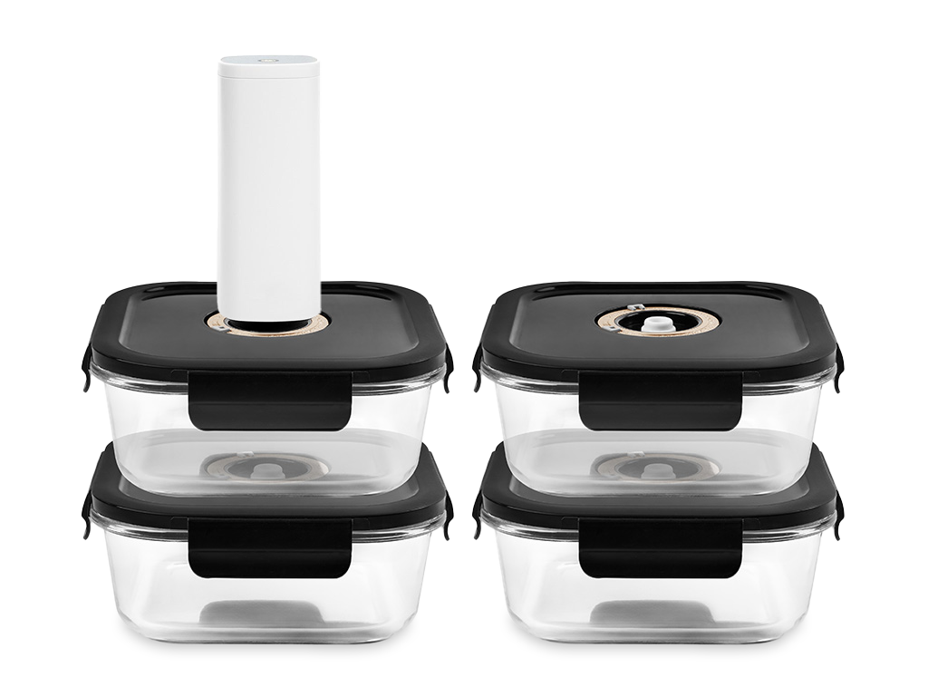 SQUARE VACUUM GLASS CONTAINER - 800ML - SET - 4PC - 1