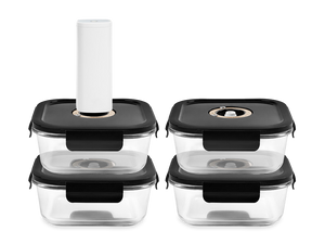 SQUARE VACUUM GLASS CONTAINER - 800ML - SET - 4PC - 1