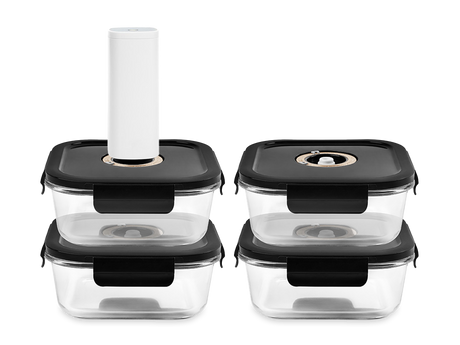 SQUARE VACUUM GLASS CONTAINER - 800ML - SET - 4PC - 1