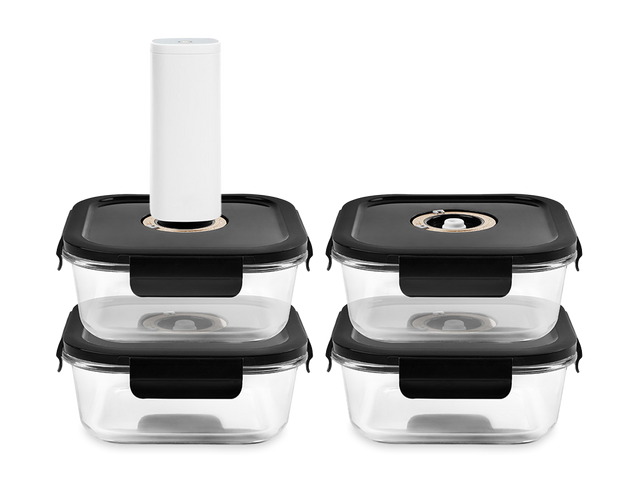 SQUARE VACUUM GLASS CONTAINER - 800ML - SET - 4PC - 1