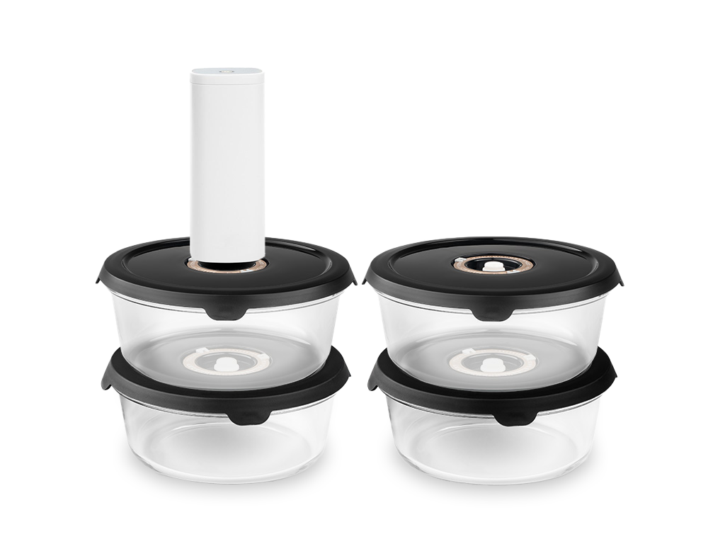 ROUND VACUUM GLASS CONTAINER – 930ML SET - 4PC - 1