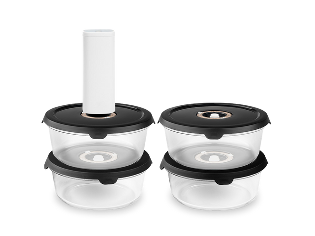 ROUND VACUUM GLASS CONTAINER – 930ML SET - 4PC - 1
